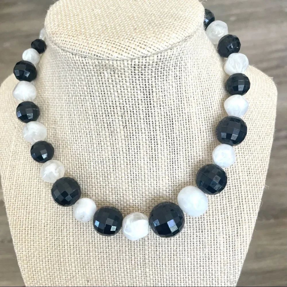 Black and white beaded choker necklace